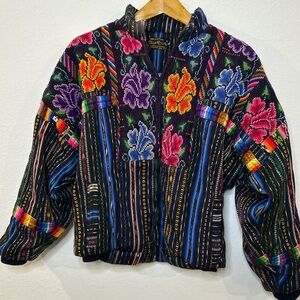 Vintage Handmade Guatemalan embroidered boho bomber jacket SZ L